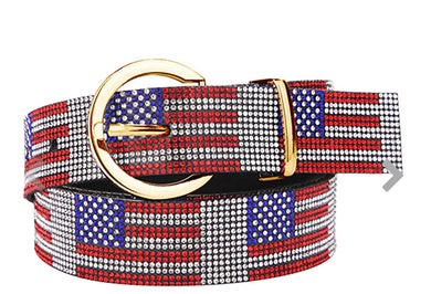 Bling Studded American USA Flag Patterned Belt