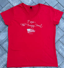 Load image into Gallery viewer, “I Am The Turning Point -Ladies V- neck T-Shirt- 2-Sided-  BACK States Charlie Kirk’s Words.Choice Of Back Or Red. PLEASE CLICK On    Photo For Better Visibility. For purchase at TrumpGirl.com