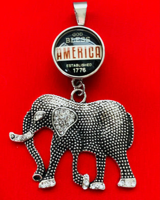 Elephant-Brooch For Necklace w/ “God Bless America”