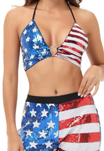 Load image into Gallery viewer, Patriot Sequin Bathing suit / short set-sparkly sequin.
