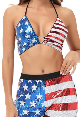 Patriot Sequin Bathing suit / short set-sparkly sequin.