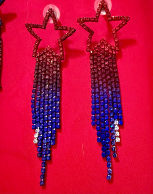 Star accented rhinestone fringe dangle earrings.