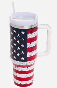 USA & American Flag Inspired 40oz Double Wall Stainless Steel Tumbler With Handle 2 ( patterns)