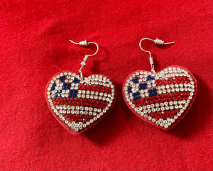 Patriotic Heart Bling Earrings