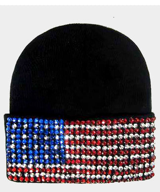 Bling American USA Flag Beanie Hat