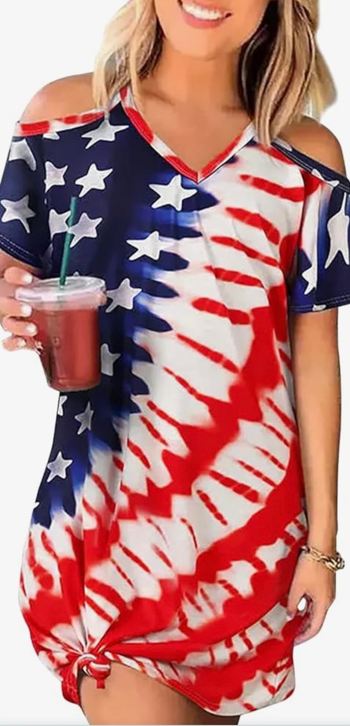 American Flag Cold Shoulder Dress