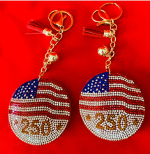 Load image into Gallery viewer, Bling Studded American USA Flag 250 Round Keychain Bag Charm