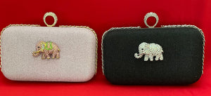 Shimmery Evening Clutch with Embellished Elephant - Pale Pink or Black