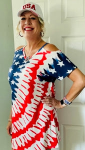 American Flag Cold Shoulder Dress