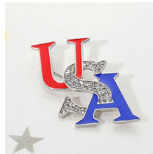 Load image into Gallery viewer, Stone Paved Enamel USA Pin Brooch . Silver or Gold.