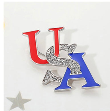 Stone Paved Enamel USA Pin Brooch . Silver or Gold.
