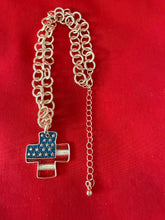 Load image into Gallery viewer, Patriotic Cross With Gold Chain