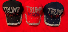 Load image into Gallery viewer, SALE !! Bling is a good thing! Bling “TRUMP  MAGA Hats - 3 color choices - Black, Navy, Red Available at TrumpGirl.com