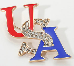 Stone Paved Enamel USA Pin Brooch . Silver or Gold.