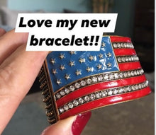 Load image into Gallery viewer, Crystal Rhinestone American Flag Hinged Bracelet - Gold or Silver