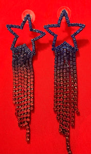 Star accented rhinestone fringe dangle earrings.