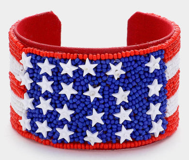 Patriotic Flag Bead-seed Cuff Bracelet