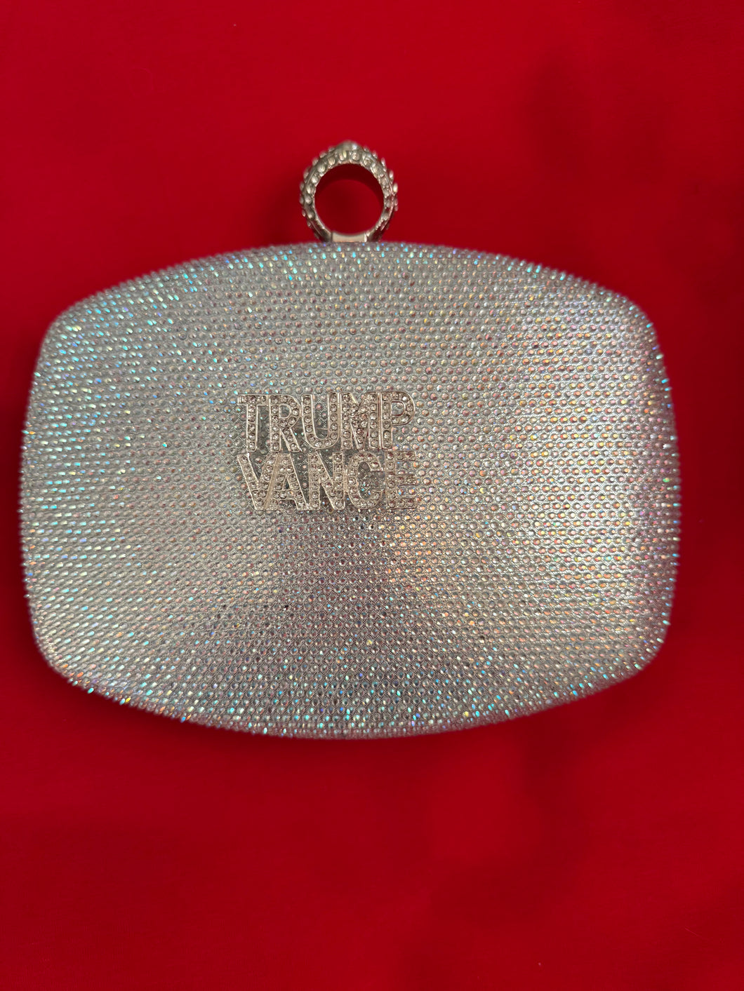 Silver Crystal Clutch Handbag. Chain Included for Shoulder Wear. Embellished With  Crystal Trump Vance