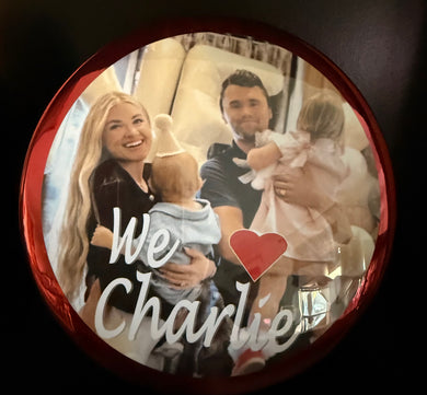 Charlie Kirk Family 3” Pin/Button. Such a Beautiful God Loving Family . Available @ TrumpGirl.com