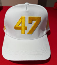 Load image into Gallery viewer, 47th Hat - with sides flag &amp; turning point logo . Color choice red or black . Available at TrumpGirl.com