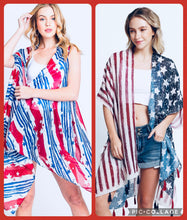 Load image into Gallery viewer, Patriotic flowing Vest / Kimono Poncho. 5 styles 2 Choose from . One of our #1 Seller’s !