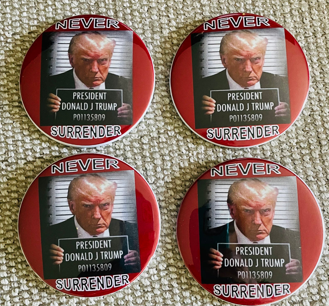 Trump Mug Shot Botton/Pin )Set of 4)