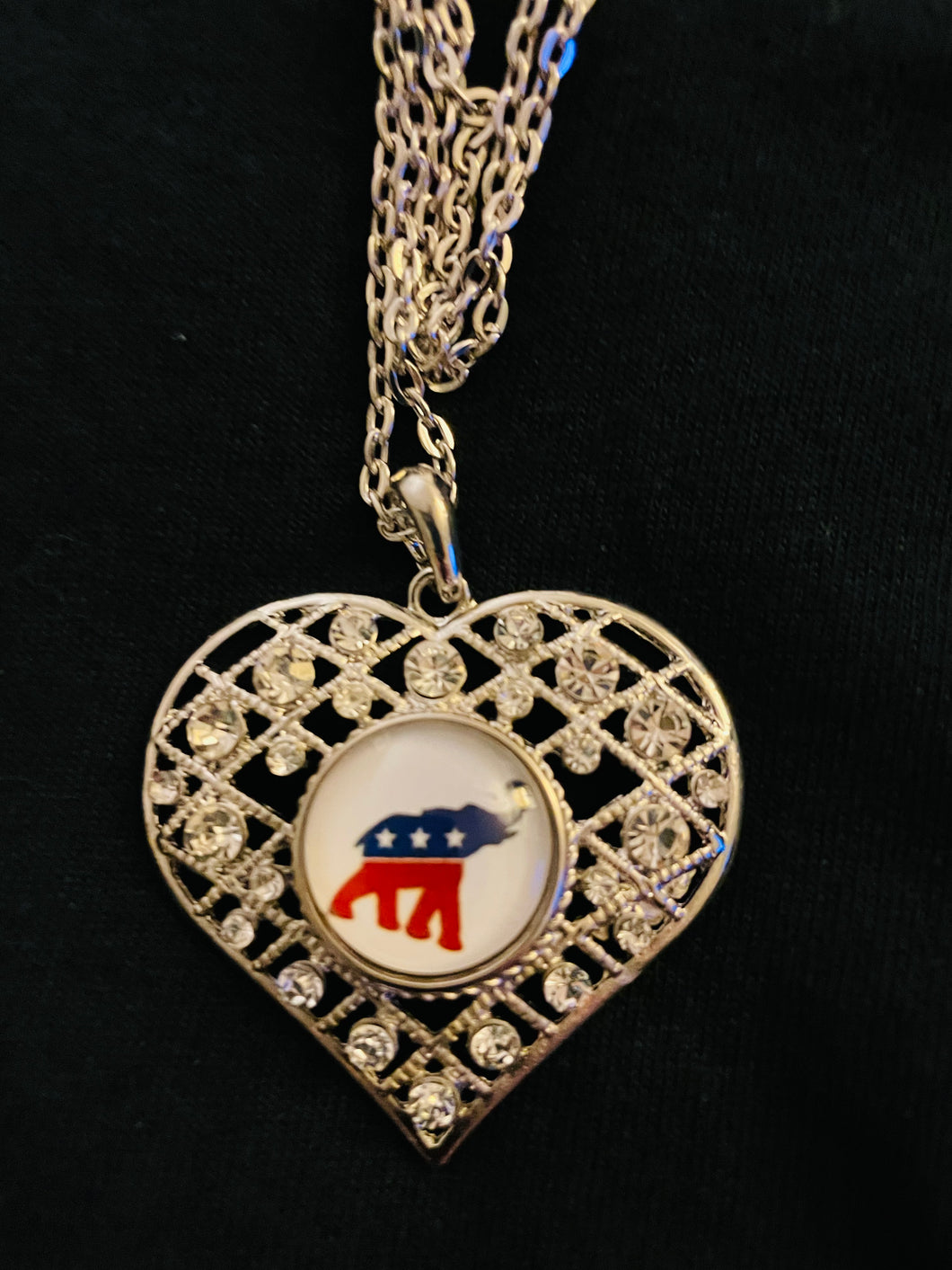 Heart Shape Crystal Republican Elephant necklace.