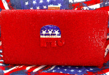 Load image into Gallery viewer, Gorgeous Red Rhinestone Clutch/Crossbody. Embellished with crystal patriotic Elephant.