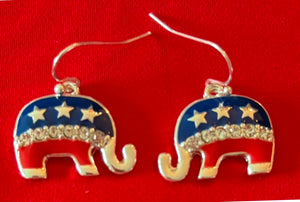 Red, White & Blue Small Elephant Earrings With a small crystal touch.