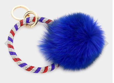 Pom Pom Rhinestone Pave Bangle Keychain.