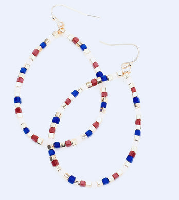 Red,White,& Blue Bead Seed Dangle Earrings