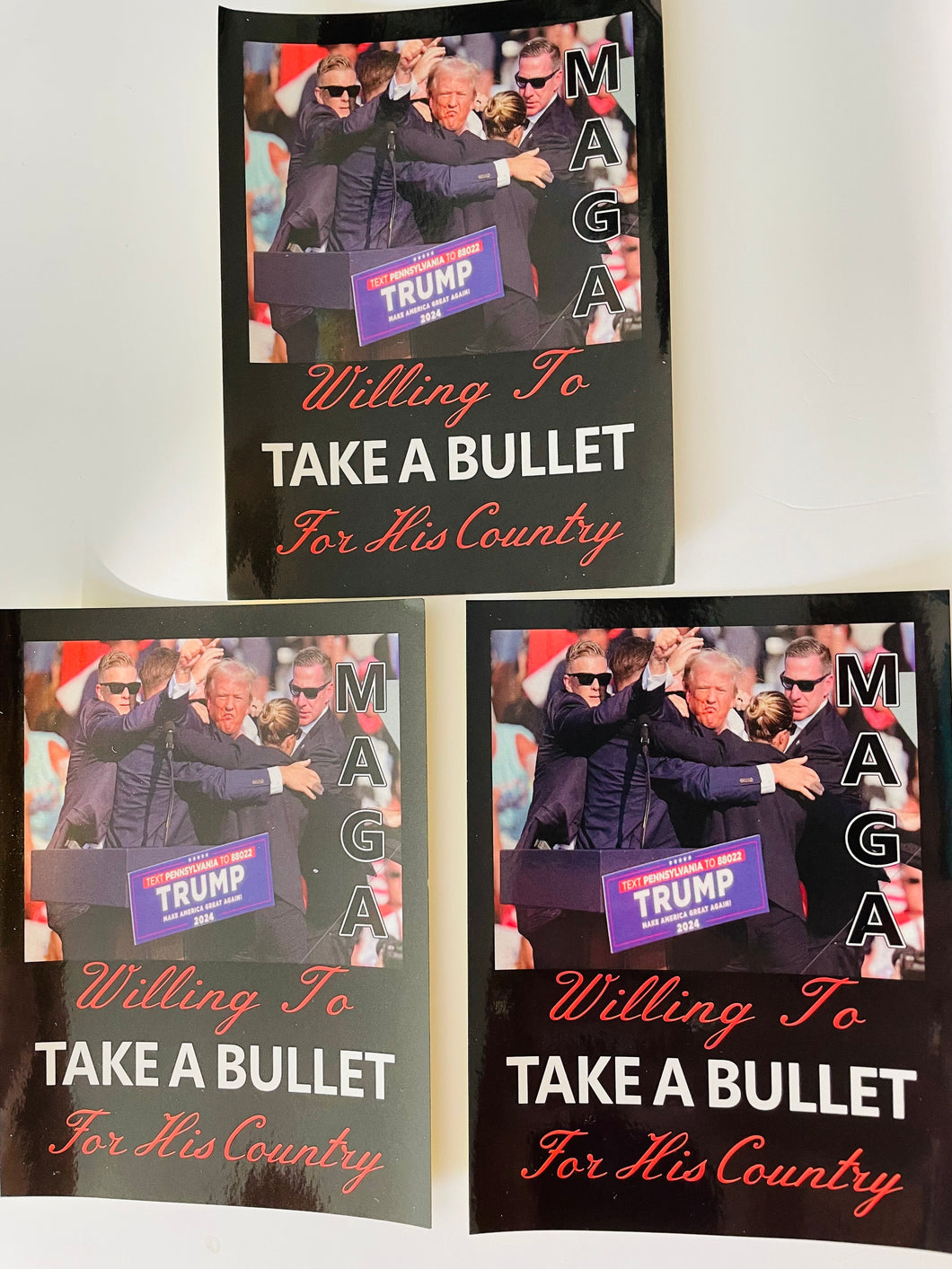 Bumper Sicker’s ( set of 3) - “ willing to take a bullet for his country” size -