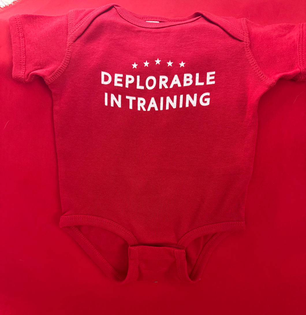 Onesies “from the mouths of babes”👶 ! “ DEPLORABLE IN TRAINING” what a great baby shower gift!! : newborn, 6, 8, & 12 months. Available at TrumpGirl.com