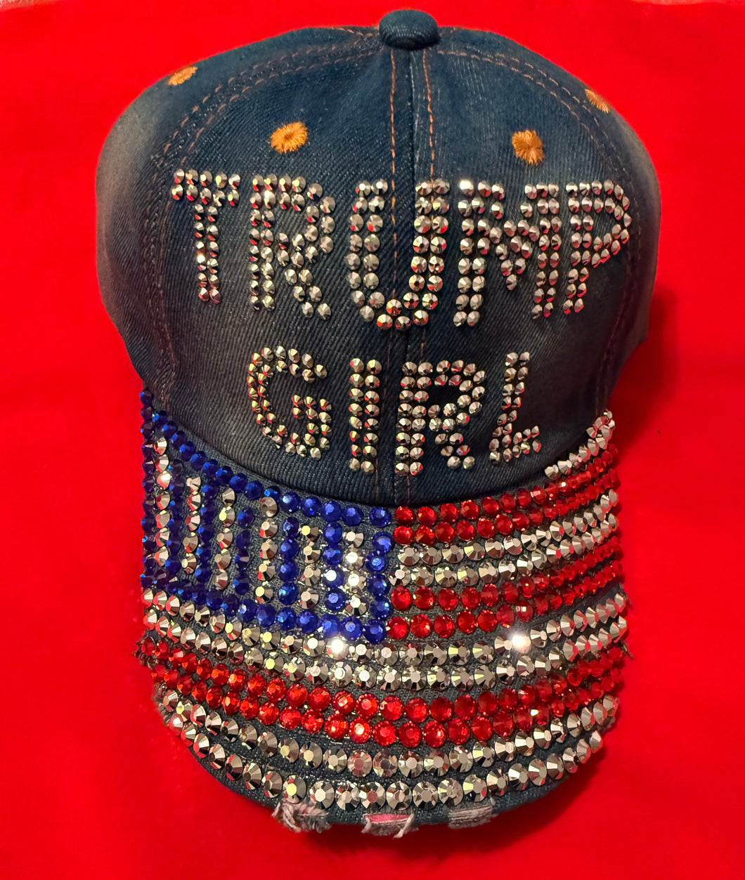 SALE !! Bling Trump Girl American Flag Jean Hat. Available at TrumpGirl.com