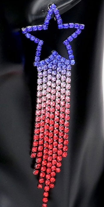 Star accented rhinestone fringe dangle earrings