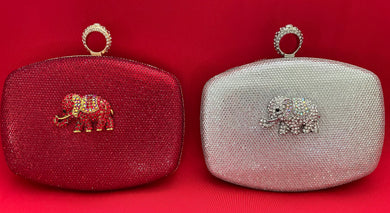 Shimmery Clutch Embellished With Rhinestone Elephant - 2 colors
