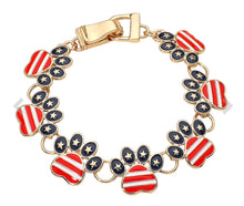 Load image into Gallery viewer, American USA Flag Patriotic Paw Charm Link Magnetic  Bracelet- choice of silver or gold