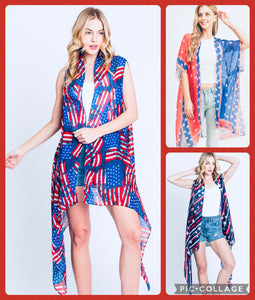 Patriotic flowing Vest / Kimono Poncho. 5 styles 2 Choose from . One of our #1 Seller’s !