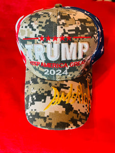 Hats - Signature “Keep America Great 2024”- American Flag Pattern Black ( 3 colours- Available @ TrumpGirl.com