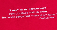 Load image into Gallery viewer, “I Am The Turning Point -Ladies V- neck T-Shirt- 2-Sided-  BACK States Charlie Kirk’s Words.Choice Of Back Or Red. PLEASE CLICK On    Photo For Better Visibility. For purchase at TrumpGirl.com