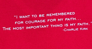 “I Am The Turning Point -Ladies V- neck T-Shirt- 2-Sided-  BACK States Charlie Kirk’s Words.Choice Of Back Or Red. PLEASE CLICK On    Photo For Better Visibility. For purchase at TrumpGirl.com