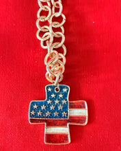 Load image into Gallery viewer, Patriotic Cross With Gold Chain