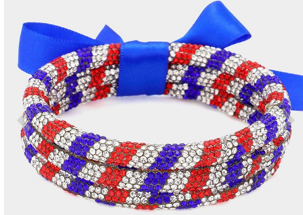 Bling Red, White & Blue Crystal Embellished ( set of 3) Bracelet