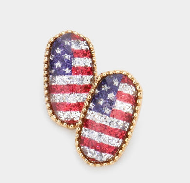 Flag Earrings Sparkle American Flag Theme - Gold.