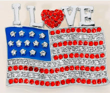 Load image into Gallery viewer, I❤️🇺🇸 Pin ( Sitting atop a rhinestone flag) Choice of gold or silver.