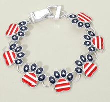 Load image into Gallery viewer, American USA Flag Patriotic Paw Charm Link Magnetic Bracelet - silver or gold