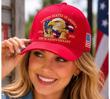 Load image into Gallery viewer, American USA 250th Anniversary Commemorative Patriotic Hat - Choice of Red or Blue
