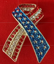 Load image into Gallery viewer, Stone Paved American USA Flag Bow Brooch