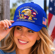 Load image into Gallery viewer, American USA 250th Anniversary Commemorative Patriotic Hat - Choice of Red or Blue