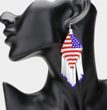 Load image into Gallery viewer, USA Flag Seed Beaded Fringe Earrings